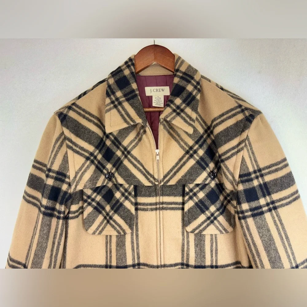 J. CREW Men's Wool Coat‎ Plaid Jacket Tan Flannel Quilted Heavy Lined Medium